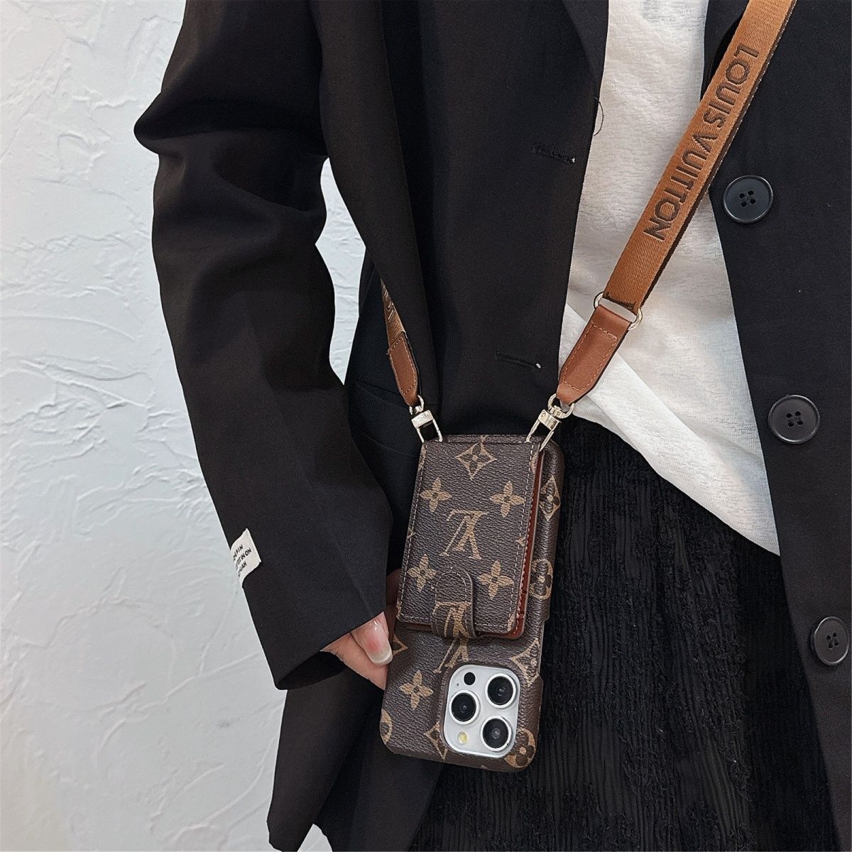Apple mobile phone case multifunctional card holder up and down crossbody half bag style