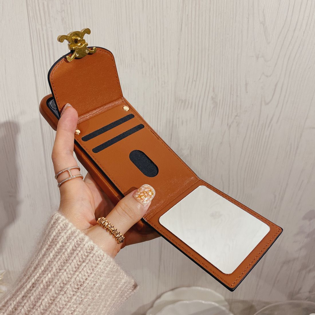 Apple phone case card holder version with mirror
