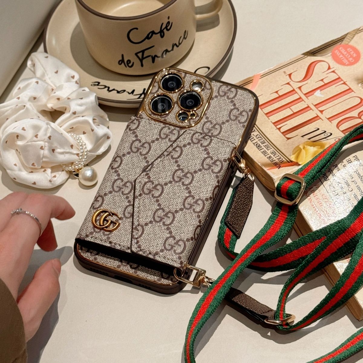Advanced leather iPhone Case With Wallet And Strap Brown