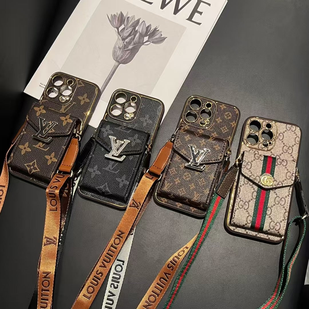 Apple mobile phone case oblique hanging strap card holder multi-layer