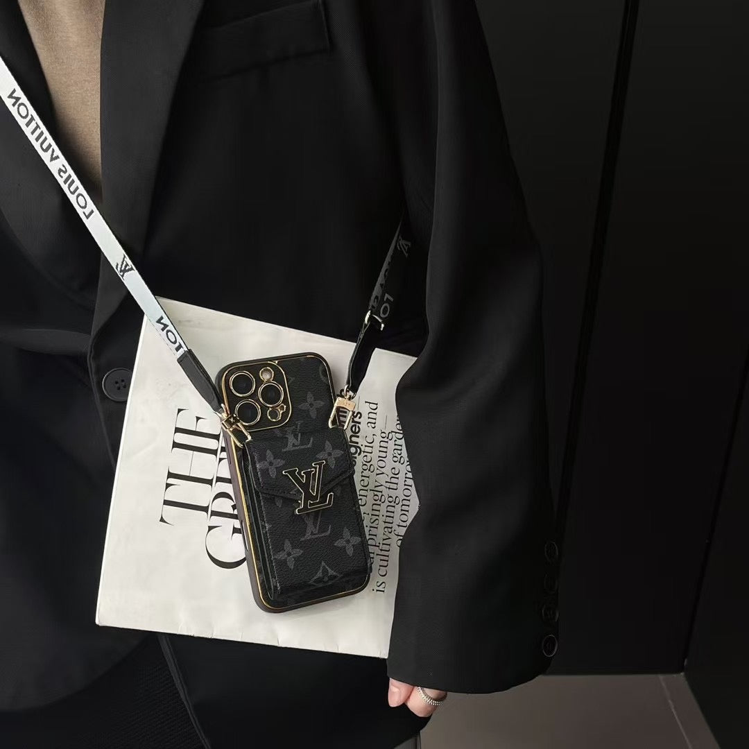 Apple mobile phone case oblique hanging strap card holder multi-layer