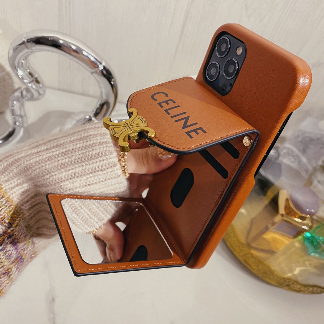 Apple phone case card holder version with mirror