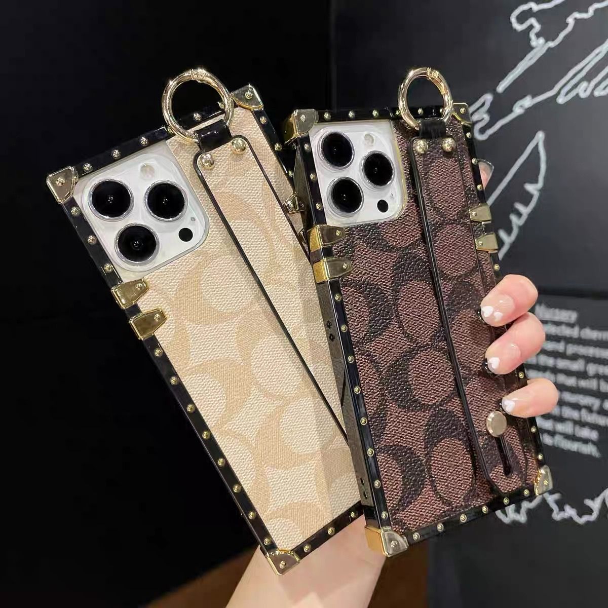 Apple mobile phone high-grade electroplated gold-rimmed leather wristband direct protective case