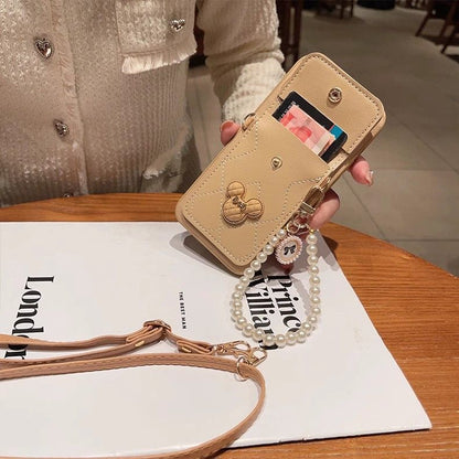Apple phone case with mirror card holder oblique lanyard