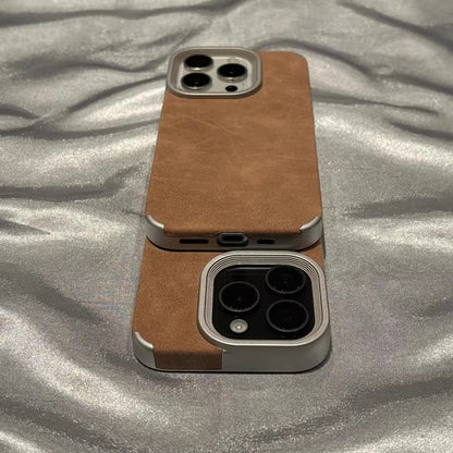 Retro leather Apple phone case suitable for new electroplating high-grade suede protective cover