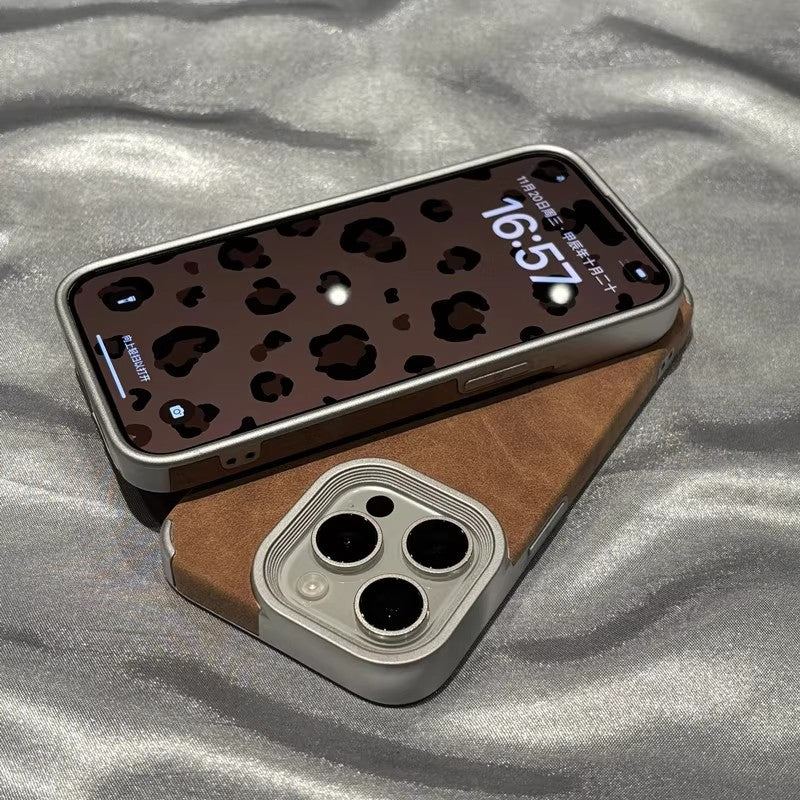 Retro leather Apple phone case suitable for new electroplating high-grade suede protective cover