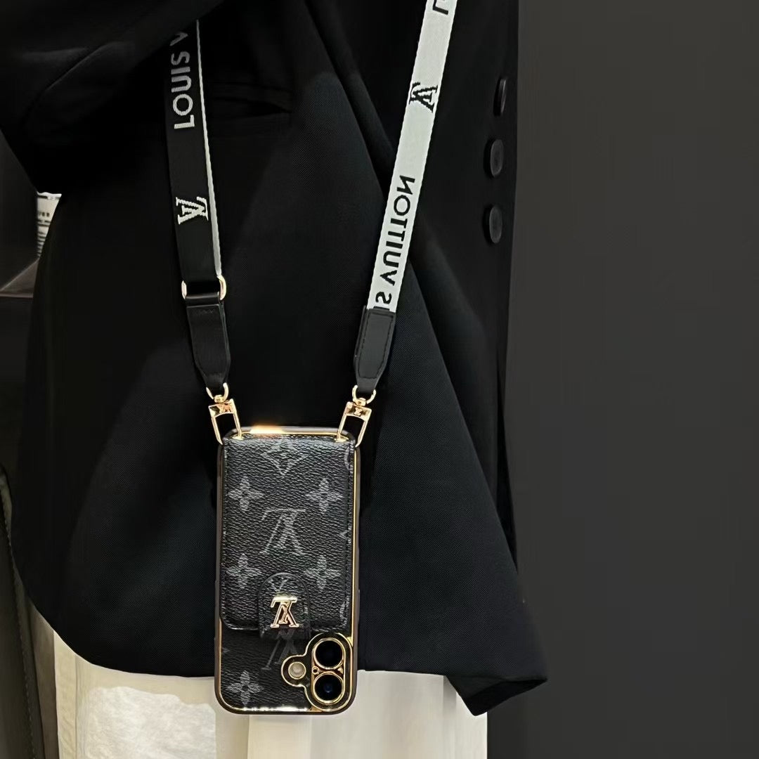Apple phone case crossbody card holder with crossbody strap
