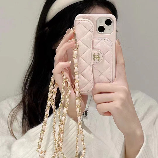 Double C Apple phone case with card holder and small gold ball