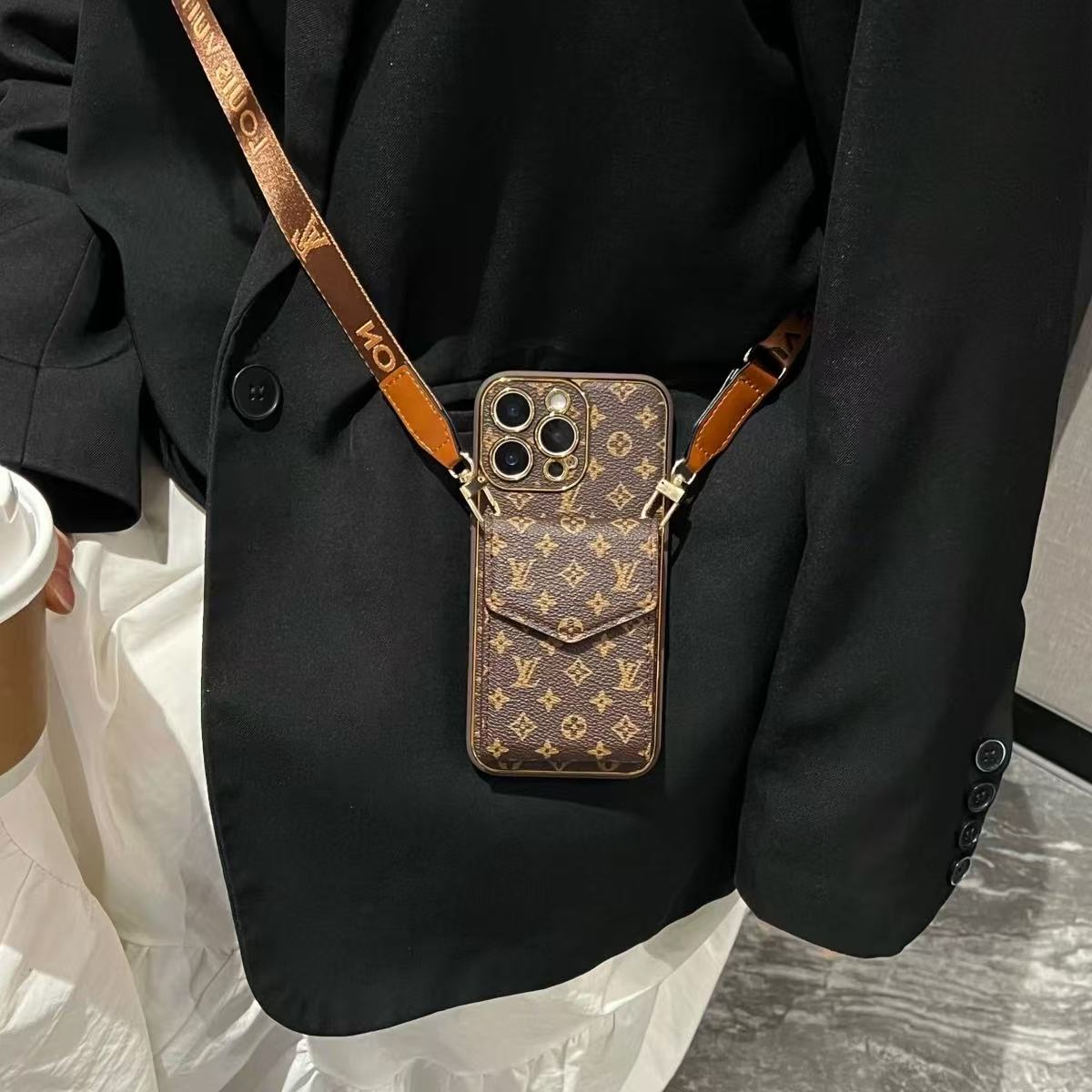 Apple mobile phone case oblique hanging strap card holder multi-layer