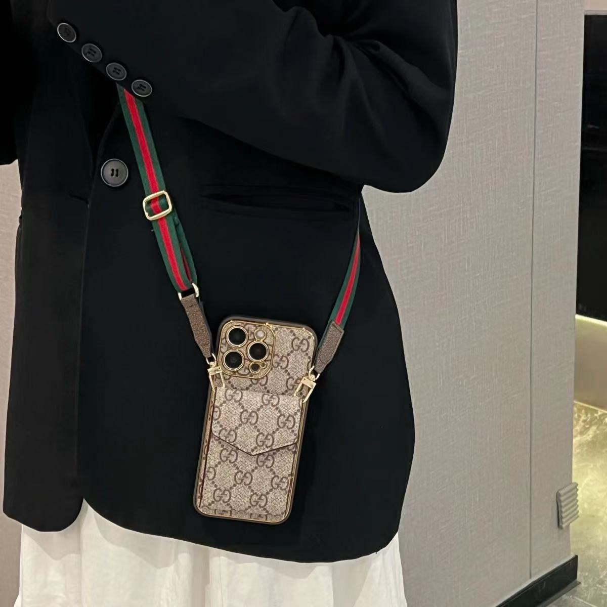 Apple mobile phone case oblique hanging strap card holder multi-layer